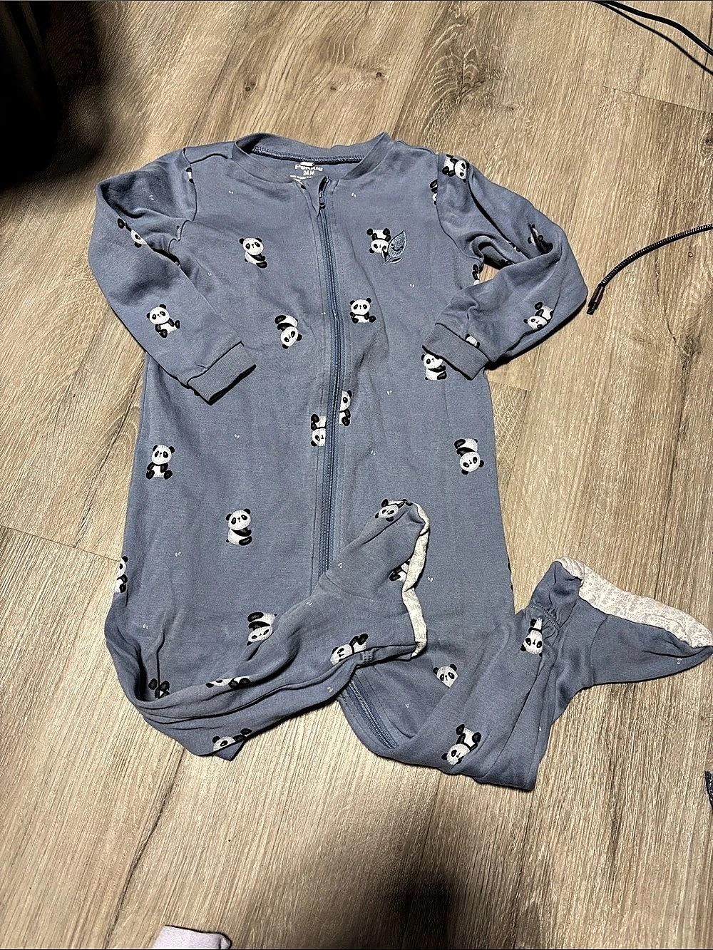 Pekkle Panda Print Footed Sleeper Blue Baby 24